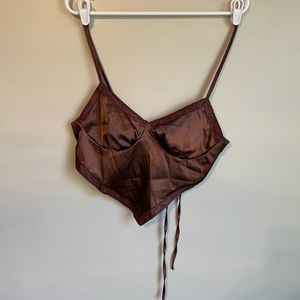 Brown Satin Scarf Top